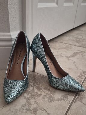 Christian Siriano Teal Glitter Pointed Toe Pumps